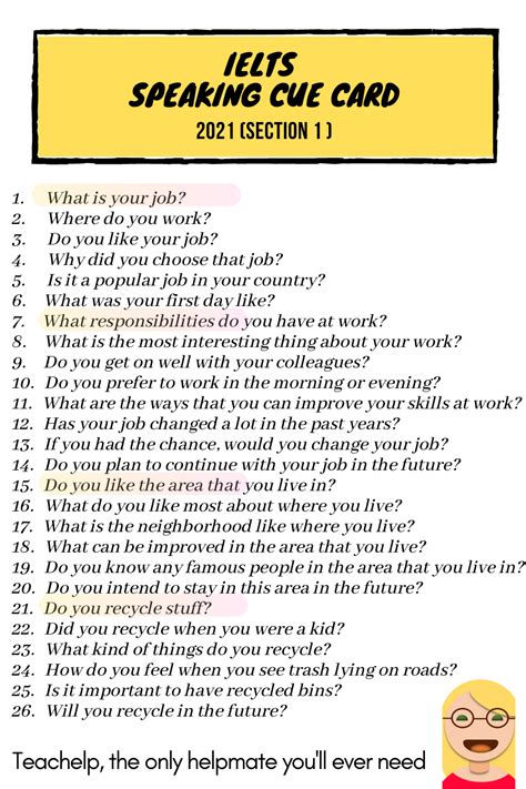 ielts speaking part 1 questions list